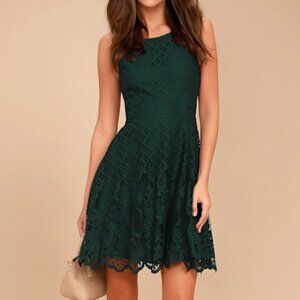 Lulu's Black Swan Desirae green lace flare sleeveless cocktail dress small